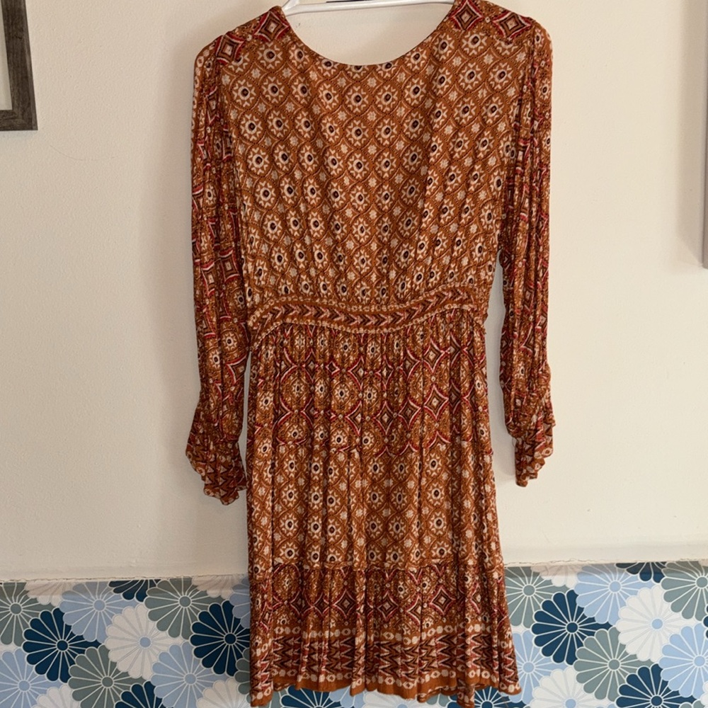Nostalgia Women’s Printed Boho Mini Orange Dress, Size M - Picture 2 of 15